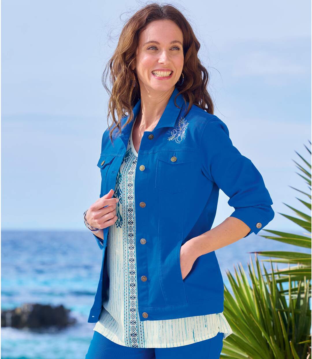 Veste en Twill Brodée Bleue 