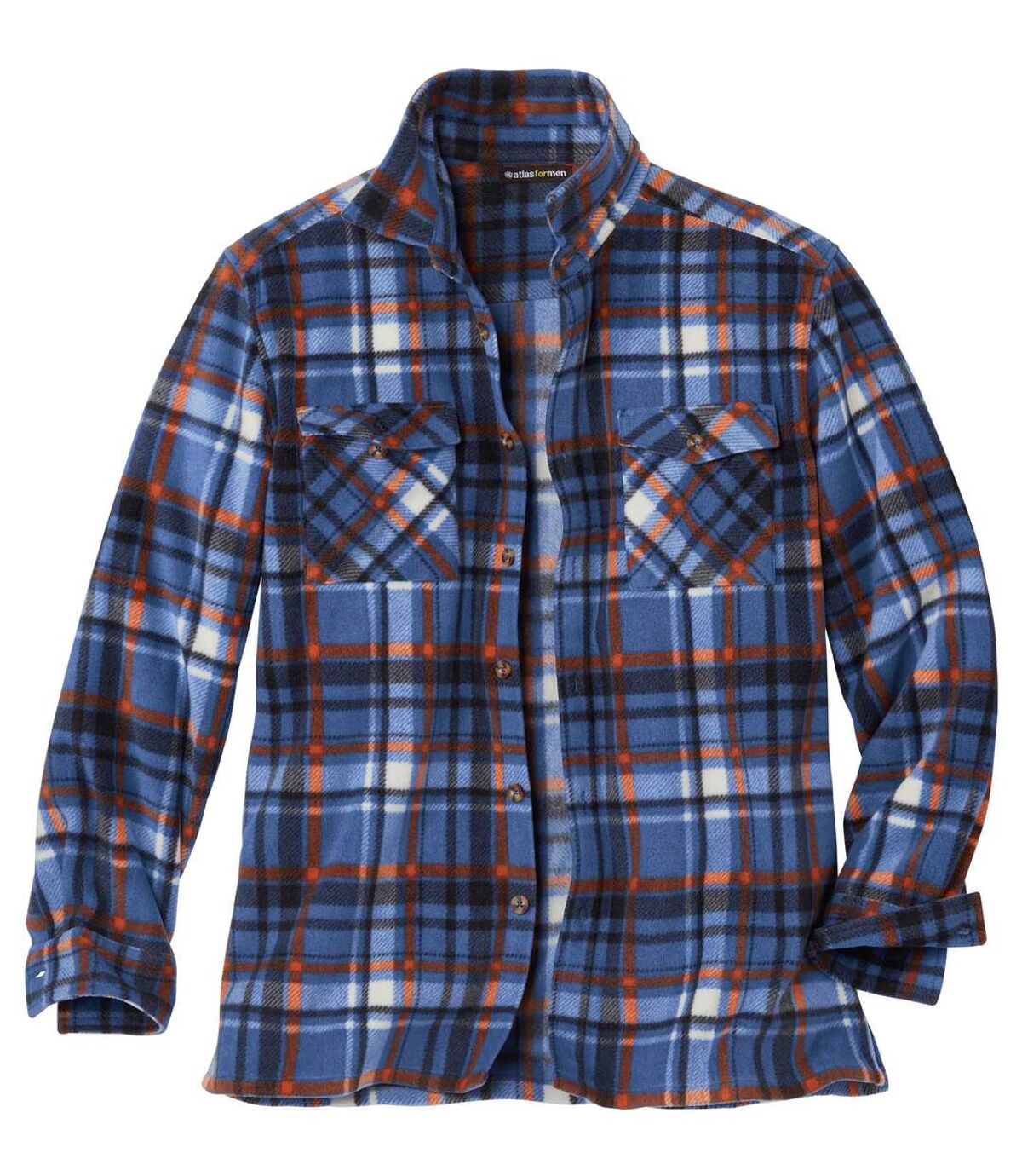 Men's Blue Checked Fleece Overshirt Atlas For Men