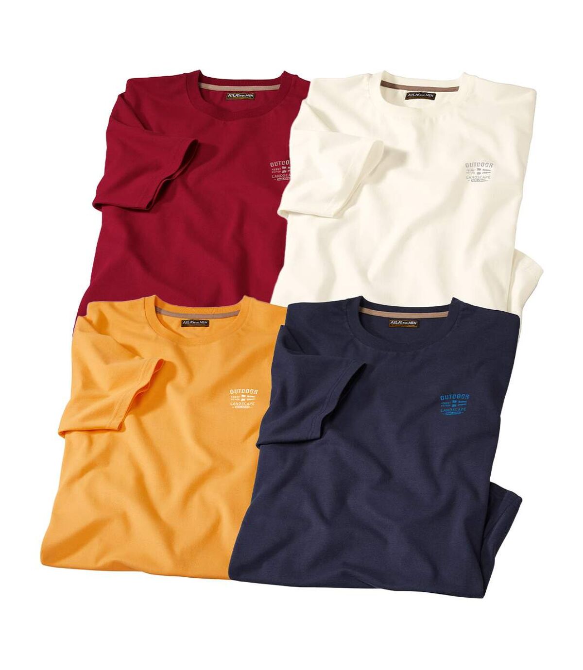 Pack of 4 Men's Crew Neck T-Shirts - Red Yellow Navy Ecru Atlas For Men