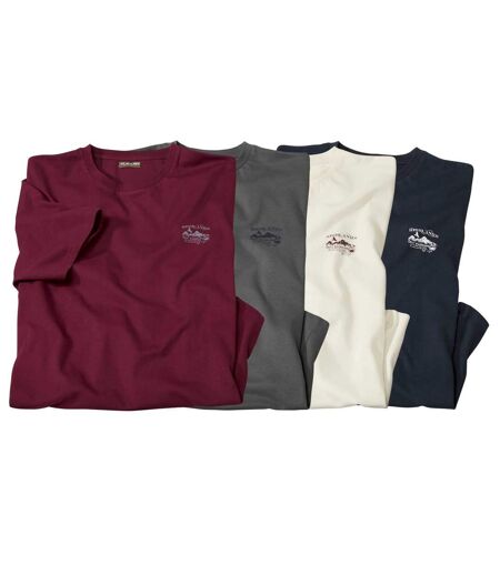 Pack of 4 Men's Practical T-Shirts - Grey Burgundy Navy Off White