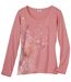 Women’s Pink Long Sleeve Top with Floral Pattern