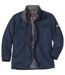 Men's Hooded Navy Faux-Suede Coat with Fleece Lining - Full Zip - Water-Repellent