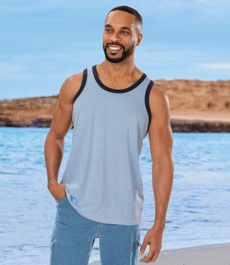 Pack of 3 Men's Beach Vests - Blue Navy Red