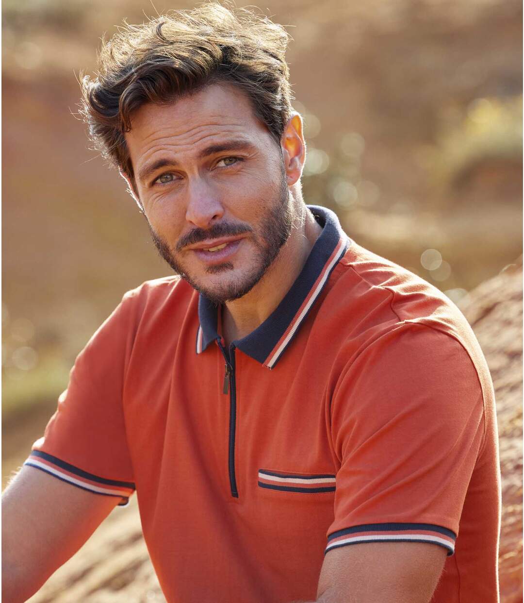Pack of 2 Men's Zip-Up Polo Shirts - Navy Orange Atlas For Men
