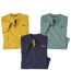 Men's Pack of 3 Henley T-Shirts - Yellow Navy Turqouise