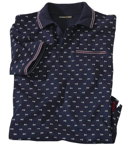 Men's Navy Patterned Polo Shirt