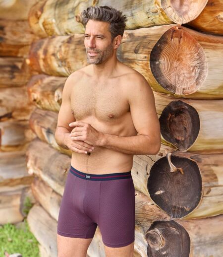 Paquet de 3 boxeurs en coton extensible homme - marine bordeaux