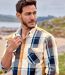 Men's Ecru Checked Poplin Shirt