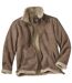 Men's Brown Sherpa-Lined Faux-Suede Jacket - Full Zip