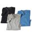 Pack of 3 Men's Short-Sleeved Contrast T-Shirts - Black Grey Blue