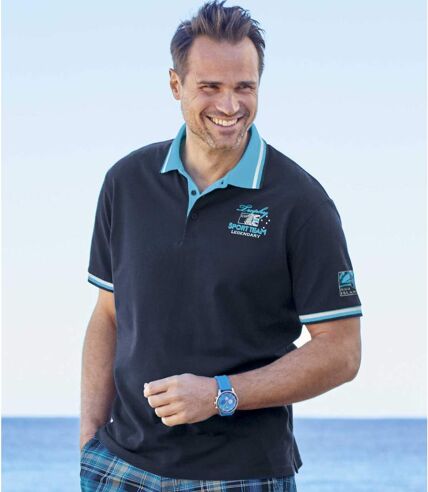 Pack of 2 Men's Piqué Polo Shirts - Navy Turquoise