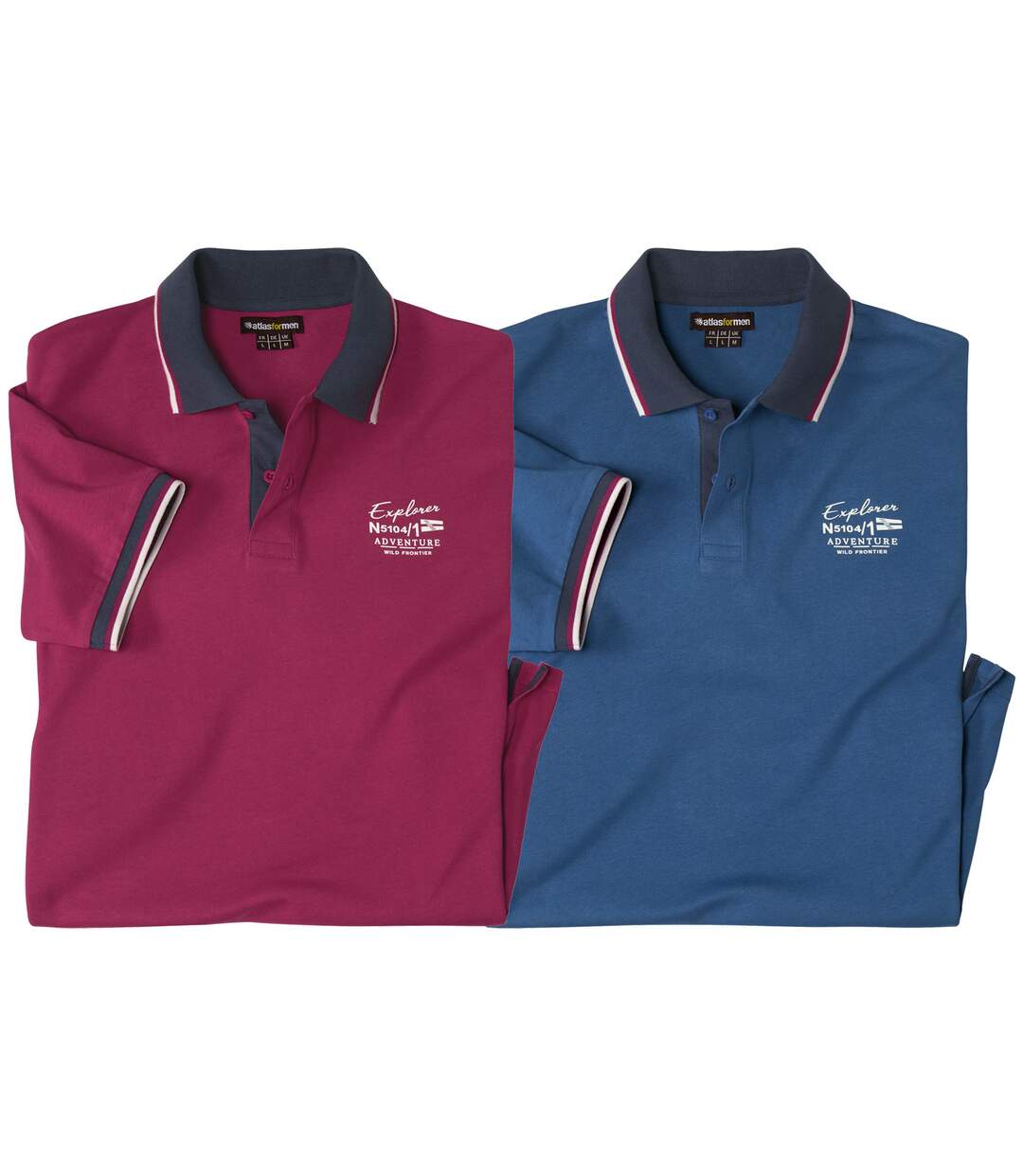 Pack of 2 Men's Sporty Polo Shirts - Burgundy Blue-1