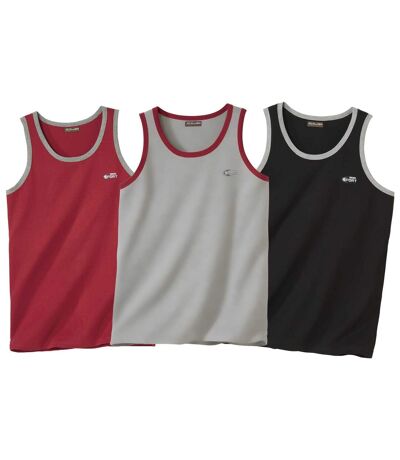 Pack of 3 Men's Sporty Tank Tops - Grey, Black and Red