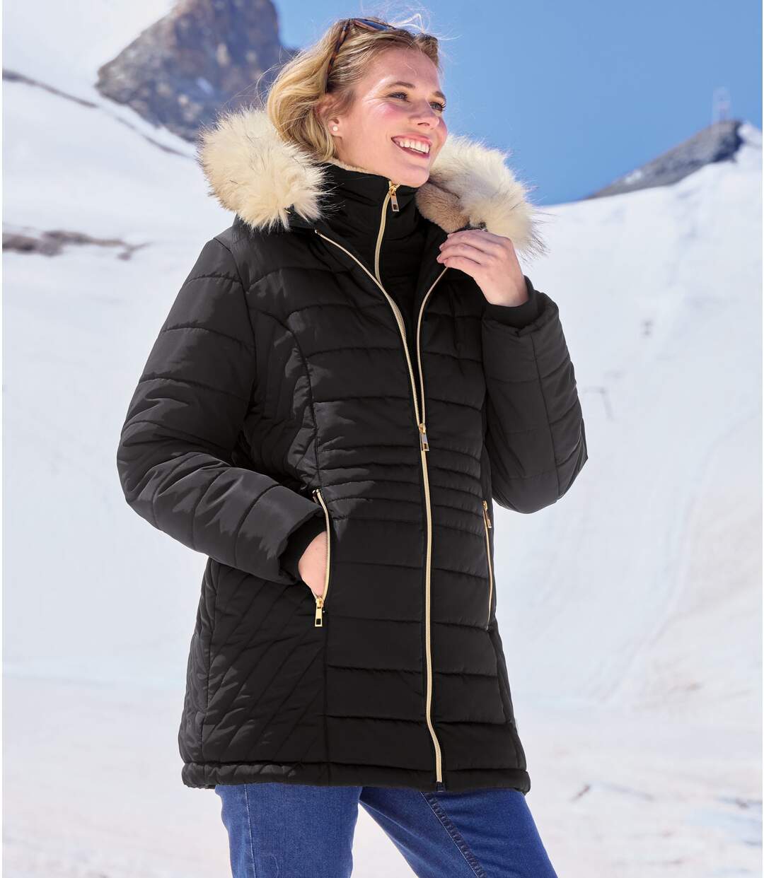 Manteau matelassé en microfibre femme - noir