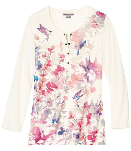 Women's Ecru Floral Print Top