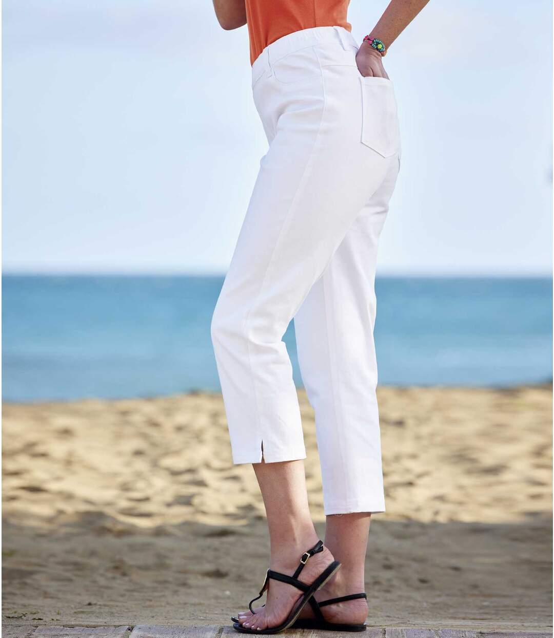Women's White Stretch Cropped Pants Atlas For Men