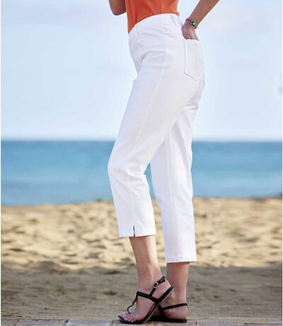 Women's White Stretch Cropped Trousers