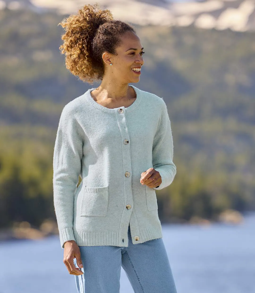 Le Gilet Tricot Col Rond Bleu Ciel-1