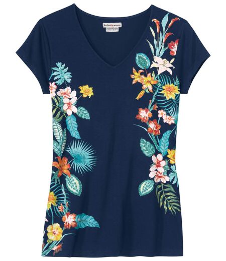 Women's Navy Flower Print Top