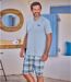 Men's Blue Checked Pyjama Short Set-2