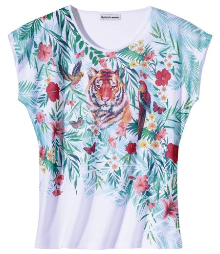 T-shirt imprimé tigre et jungle femme