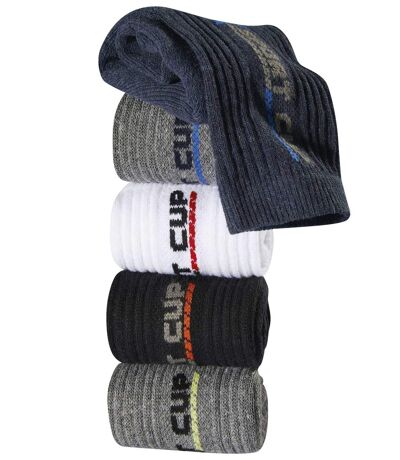 Pack of 5 Pairs of Men's Sports Socks - White Grey Navy
