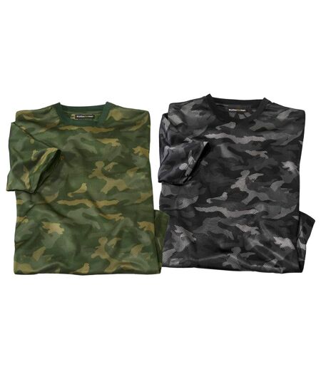 Pack of 2 Men's Camouflage T-Shirts - Green Black