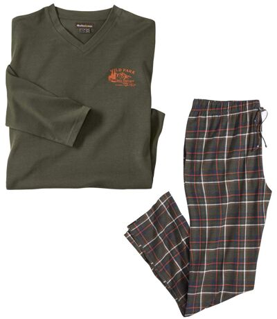 Men's Checked Jersey Pyjamas - Khaki