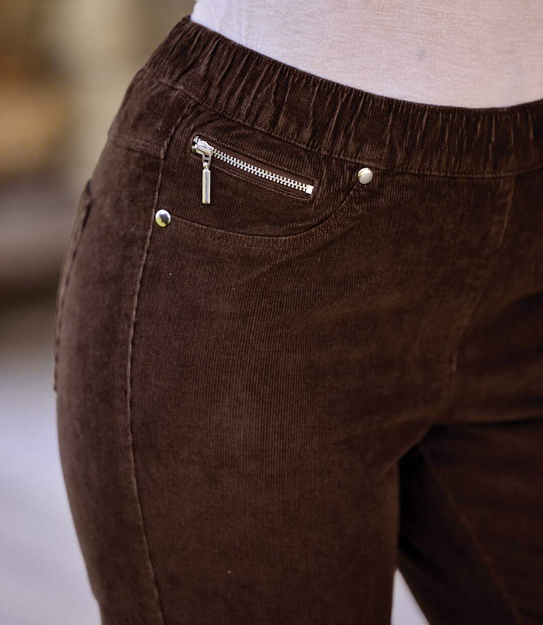 Women's Brown Stretch Corduroy Treggings-2