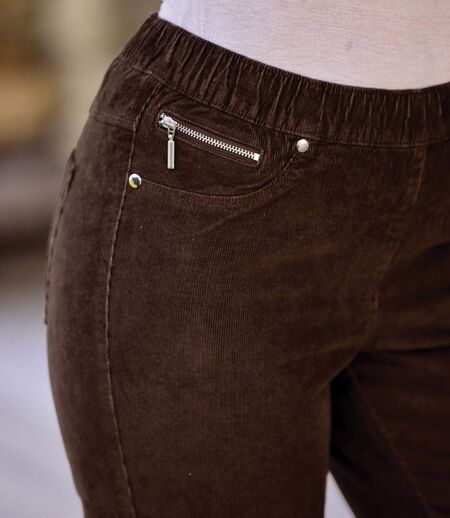 Women's Brown Stretch Corduroy Treggings