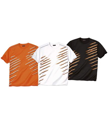 Pack of 3 Men's Diagonal Print T-Shirts - Black White Orange
