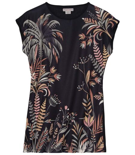 Maxi Tee-Shirt Noir Impression Végétale 
