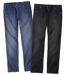 Pack of 2 Pairs of Men's  Regular Stretch Jeans - Faded Black Blue