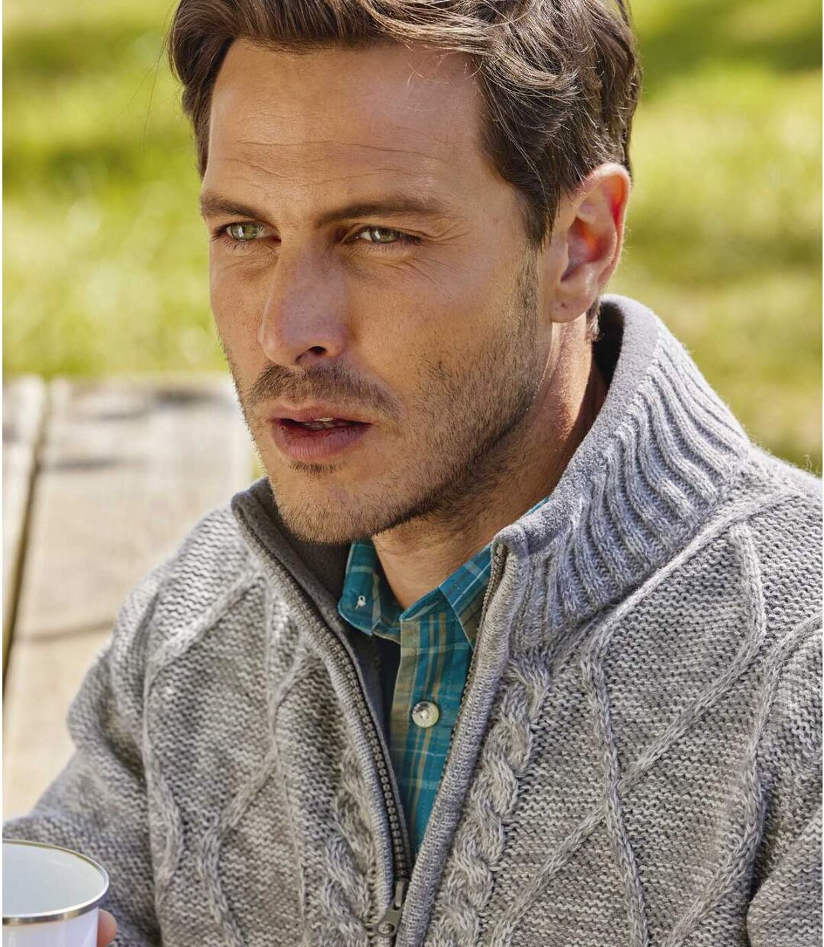 Men's Grey Cable Knit Jacket   Atlas For Men
