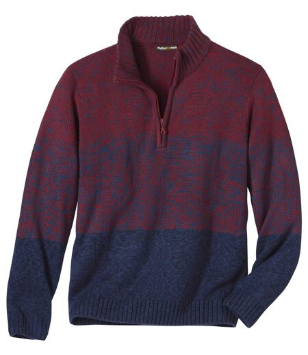 Men's Winter Sunset Sweater - Quarter-Zip - Burgundy Blue