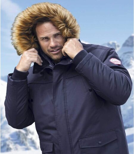 Men's Navy Winter Chill Parka - Faux Fur Hood