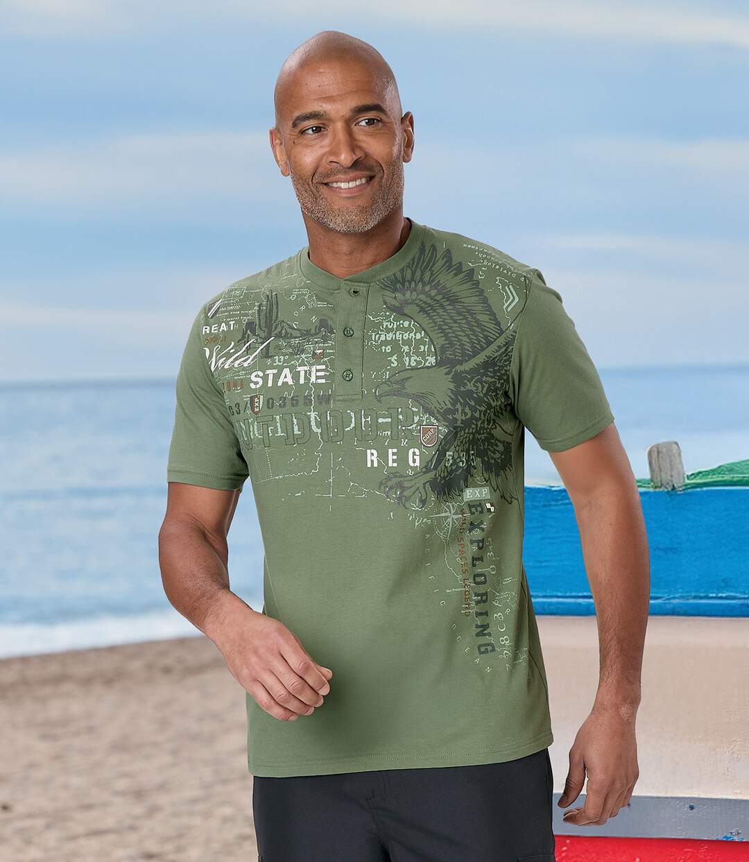 Pack of 2 Men's Adventure T-Shirts - Ecru Green-2
