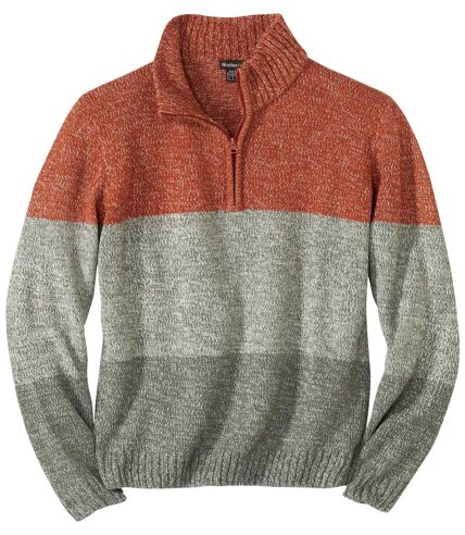 Men's Zip-Neck Knitted Sweater - Brick Red Khaki