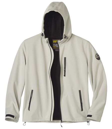 Men's Beige Hooded Softshell Jacket - Water-Repellent