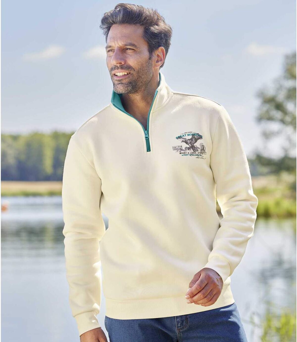 Men's Ecru Brushed Fleece Sweatshirt Atlas For Men