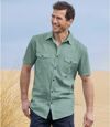 Men's Cotton and Linen Blend Shirt - Green Atlas For Men