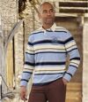 Men's Striped Blue Polo Shirt - Long Sleeves Atlas For Men
