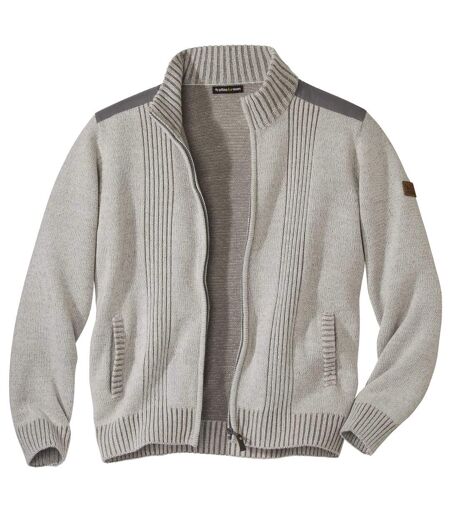Men's Full Zip Knitted Jacket - Mottled Grey