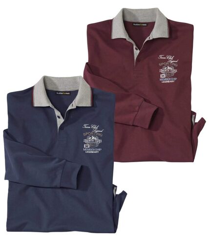 Pack of 2 Men's Polo Shirts - Burgundy Navy