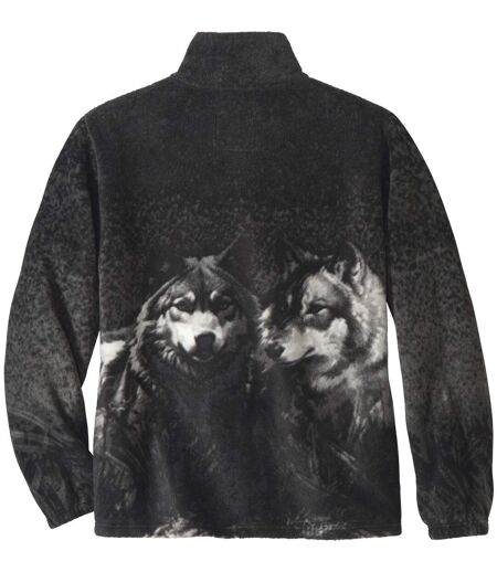 Men's Grey Wolf Print Fleece Jacket