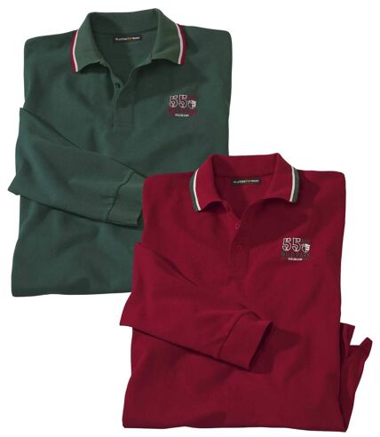 Pack of 2 Men's Casual Polo Shirts - Green Burgundy