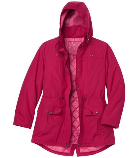 Bélelt, kapucnis, málnaszínű parka