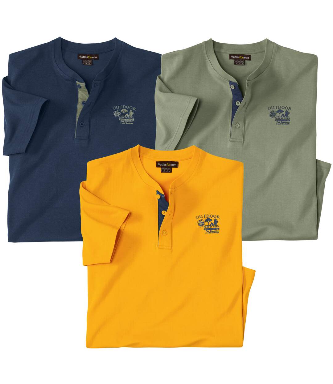 Pack of 3 Men's Henley T-Shirts - Khaki Yellow Navy-1