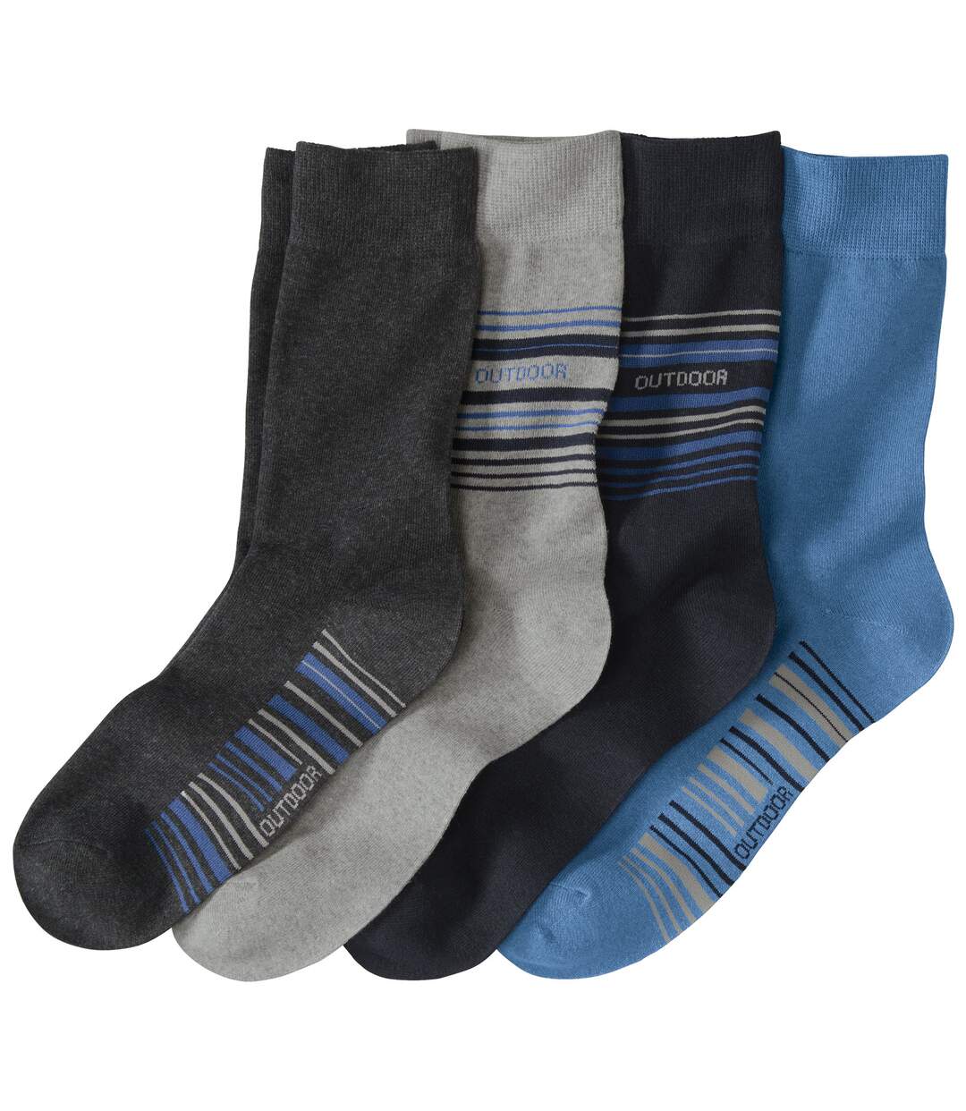 Pack of 4 Pairs Men's of Patterned Socks - Navy Light Grey Dark Grey Blue-1