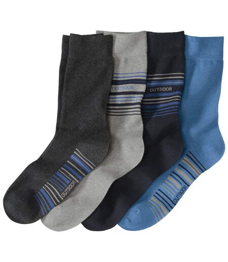 Pack of 4 Pairs Men's of Patterned Socks - Navy Light Grey Dark Grey Blue